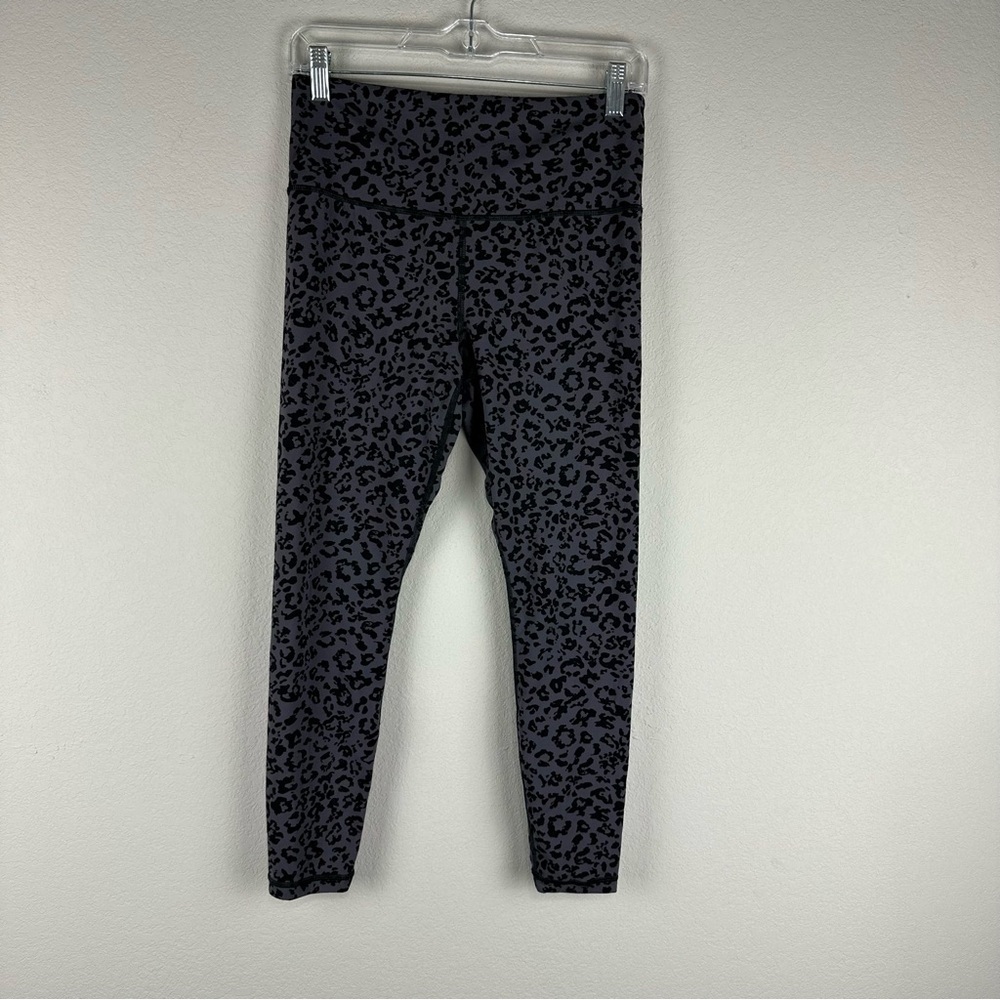 Athleta Gray Black Cheetah Elation High Rise Athletic Tights Size Medium Petite